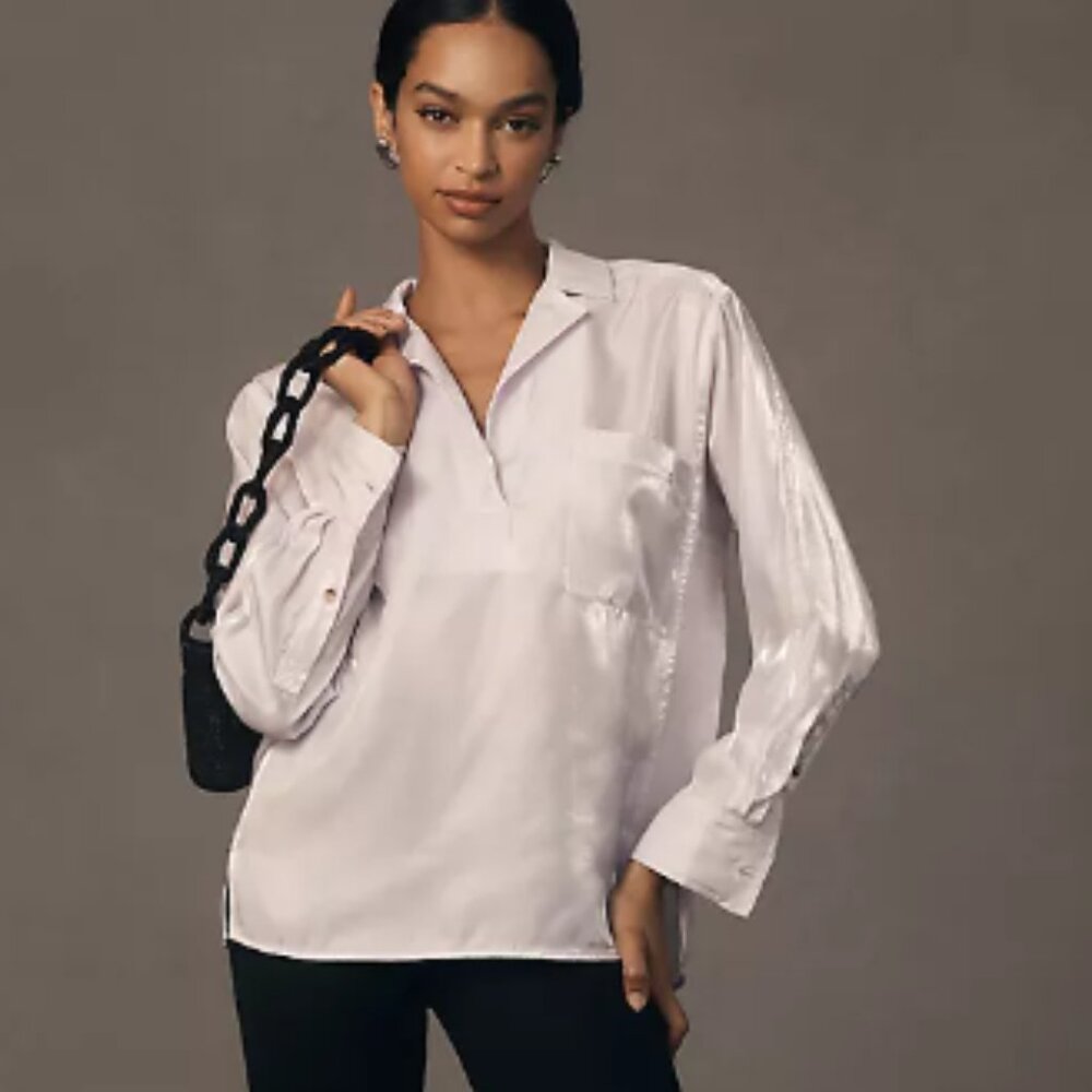Pilcro Long-Sleeve Shine Henley Blouse Size XS NWT